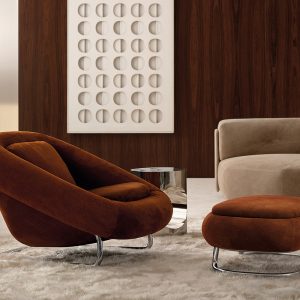 Minotti Barrel armchair and footstool